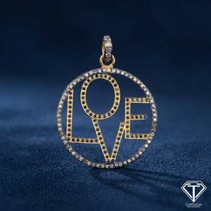 Colgante de Plata de Ley con Inicial de Amor y Diamantes Pavé, 29mm - Product Image 1