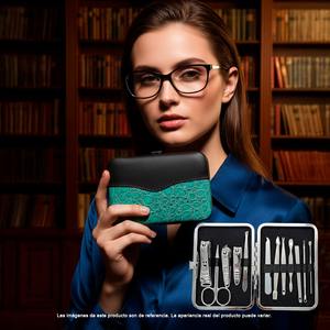 Set de Manicura Premium de Acero Inoxidable de 12 Piezas con Estuche de Cuero PU, Cortaúñas, Tijeras, Pinzas y Lima - Product Image 4