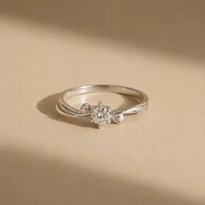 Platinum Elowen Solitaire <b>Ring</b> with Cut Zircon Stone for Wedding and <b>Promise</b> 14K Gold Plated Rhodium Finish - Product Image 3