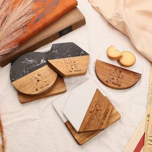 Modern Design Durable <b>Polished</b> <b>Marble</b> Wood Coaster Set with Customized Shape Stylish Drink Coasters for Coffee Table Home Decor - Product Image 1