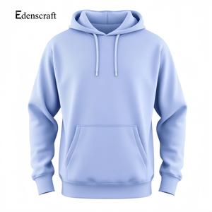 Pull à capuche décontracté d'hiver pour hommes en coton mélangé doux gaufré avec poche imprimée personnalisée teint en plaine confortable coupe régulière - Product Image 5