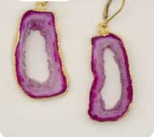 H.A. Boucles d'oreilles pendantes en pierre druzy naturelle scintillante de luxe, bijoux en pierre véritable unisexe - Product Image 3