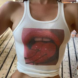 Débardeur court en jersey imprimé vintage style Spice Girl pour femme, coupe ajustée, anti-boulochage - Product Image 2