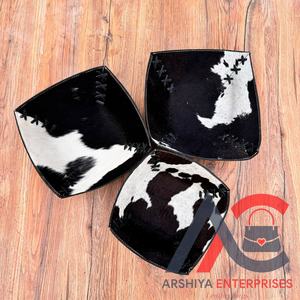 Western Black & White Hair On Cowhide Leather 3 Tray Sets Premium Black Relieve Leather Bowl Lujoso Valet Tray Regalos de boda - Product Image 1