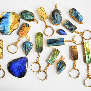 Natural Multi Fire Labradorite Druzy Crystal Healing Stone Keychain Backpack Crystal Accessory Gemstone <b>Key</b> Holder <b>Key</b> <b>Caps</b> Lot - Product Image 1