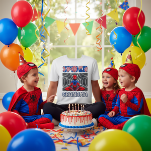 T-shirt promozionale coordinata per la famiglia a tema Spider Grandma Spider per feste di compleanno - Product Image 3