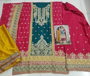 Premium Collection Chinon Soie Avec Fil Et Zari Broderie Salwar Costume Femme Mode Fabricant Et Fournisseur De Surat - Product Image 3