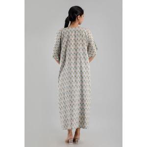 Free Size Grey Estampado floral Algodón puro Kaftan Maxi Étnico - Product Image 4