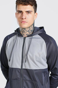 Chándal de Invierno Ecológico Personalizado para Hombre, Nuevo Estilo, Gris, con Bloques de Color, Cremallera, Capucha, Ajustado, Talla Grande, Liso, Corte Entallado - Product Image 3