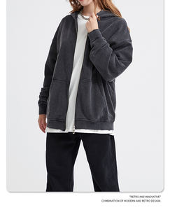 เสื้อฮู้ดผู้ชายแบบสั่งทำโลโก้ OEM ผ้าถักแบบกลับด้านได้ ซิปแบบรูดขึ้น 100% ผ้าฝ้ายคอมบ์ ผ้าเฟรนช์เทอร์รี่ ซิปแบบเรียบไม่มีลาย - Product Image 4