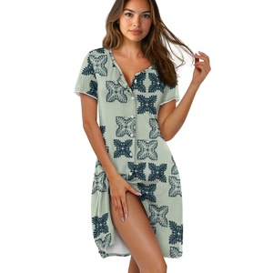 <span class=keywords><strong>Chemise</strong></span> <span class=keywords><strong>de</strong></span> <span class=keywords><strong>nuit</strong></span> hawaïenne à manches courtes et col rond avec boutons pour femmes Robe confortable imprimée à la demande sur mesure - Product Image 2
