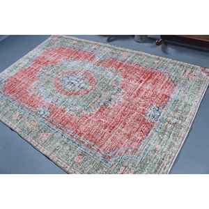 Alfombra Turca Vintage Grande de 5.7x8.5 pies, Alfombra Persa Roja y Azul - Product Image 4