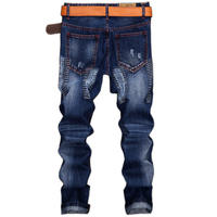 Jeans de mezclilla para hombre, corte recto ajustado, con parche bordado con logotipo personalizado, estilo vintage, urbano, utilitario, para fiesta, con efecto lavado