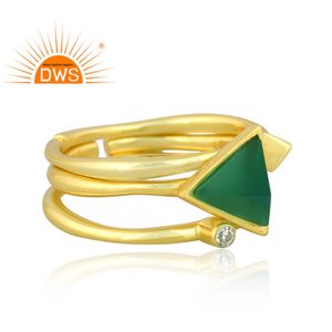 Meilleure vente argent sterling plaqué or 18k naturel CZ & Onyx vert pierre précieuse anneau empilable demi-fin fabricant de bijoux - Product Image 2