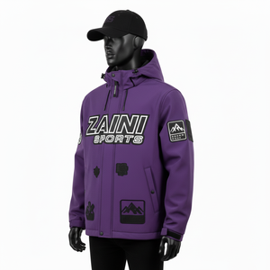 Men Softshell Jacket Premium Quality 320 GSM Bonded Polyester Spandex <b>Fabric</b> <b>Purple</b> Panels Custom Logo softshell Jacket for man - Product Image 4