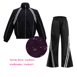 Chaqueta y pantalones de nailon con cremallera, chándales de poliéster para correr de dos piezas, conjunto de chándal cortavientos de nailon personalizado de retazos - Product Image 2