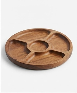 Plateau de service rond en bois d'acacia avec compartiments divisés, design minimaliste fait main, idéal pour les fêtes - Product Image 4