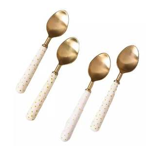 Cuillère de service classique en bois écologique avec manche long plaqué or rose et finition miroir pour la maison, l'hôtel et la restauration - Product Image 5