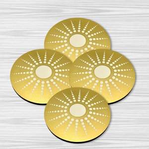 Ensemble de sous-verres en métal à motif soleil, design découpé au laser radiant pour salon et salle à manger, vente en gros - Product Image 1