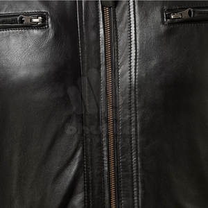 High Quality Cow Skin Leather Jacket with Customized Logo on Front <b>Stand</b> Collar Eco-Friendly for Men - Product Image 6