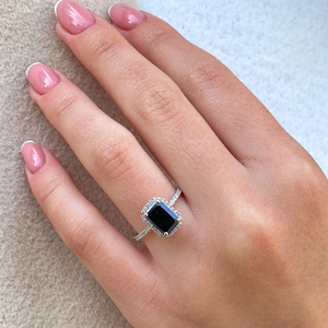 แหวนแต่งงานเพชรสีดำธรรมชาติรูปมรกต3.50กะรัต14K แหวนเพชรโซลิแทร์ทองคำขาวหมั้นประดับเพชรสีดำ - Product Image 3