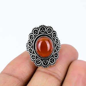 Anillos Boho de Piedra Preciosa Cornalina Natural, Forma Ovalada, Chapados en Oro Rosa con Engaste de Bisel, Anillo de Talla Única a la Moda, Regalo - Product Image 1