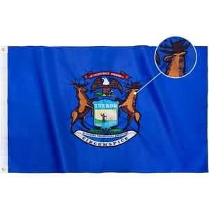 TOPFLAGS 3x5 Outdoor Michigan for State <b>Flag</b> Embroidered Satin Pennant Heavy Duty Sewn Stripes 2 Brass Grommets Michigan State - Product Image 1
