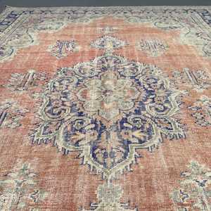 พรมวินเทจขนาด 6.3x10.7 ฟุต พรมตุรกี พรมขนสัตว์สีแดงลายปะติด - Product Image 4