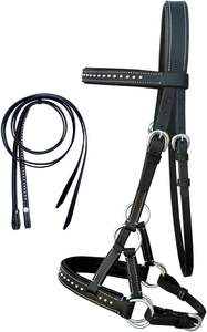 Cheval Western Anglais Cuir Bitless Sidepull Bridle Rênes Noir Cob - Product Image 4
