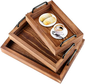 Plateau de service design en bois naturel ensemble de 3 pièces aspect naturel décoratif Technologie artisanale - Product Image 2