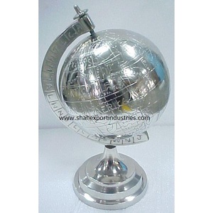 Globe du monde en aluminium décoratif de table décor de bureau et de bureau à domicile Style moderne argent fait à la main carte du monde Globe - Product Image 2