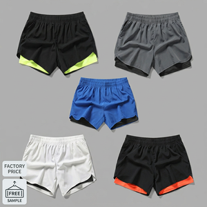 Shorts de sport double couche pour hommes, respirants, avec cordon de serrage, style streetwear, polyester et élasthanne, impression de logo personnalisée - Product Image 1