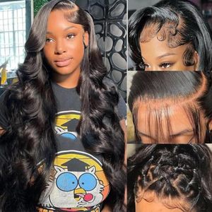 Fongly Body Wave Lace Front <b>Wigs</b> Remy Hair 13x6 HD Lace Light <b>Brown</b> 200% Density 26 Inch Natural Black Women Baby Hair - Product Image 2