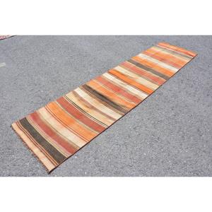 2.5x10.2 ft <b>Rug</b>, Turkish Vintage <b>Runner</b> <b>Rug</b>, Orange Kilim Wool <b>Rug</b> - Product Image 3