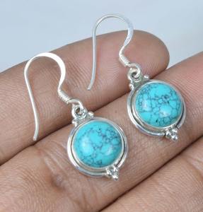 Boho Style Bleu Turquoise 925 Sterling Silver Gemstone Boucles d'oreilles élégantes Bijoux faits à la main Turquoise Boucles d'oreilles Cadeau pour Noël - Product Image 2