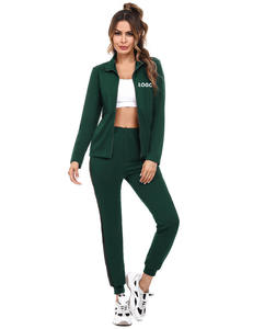 Survêtement pour femme à fermeture éclair vert avec logo personnalisé le plus vendu ensemble 2 pièces 100% coton à capuche et survêtement ensemble Gym et Streetwear sur toute la longueur - Product Image 2