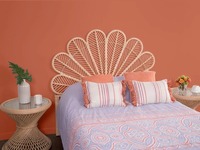 Cabecero de mimbre hecho a mano con diseño floral, de pavo real, hecho a mano, muebles de dormitorio principal de mimbre de Vietnam