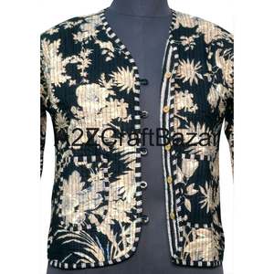 Chaqueta de Invierno y Otoño para Mujer, Hecha a Mano, Reversible, 100% Algodón Puro, Tejida, Acolchada Corta, Transpirable, Ecológica, con Diseño Étnico de Patchwork - Product Image 4