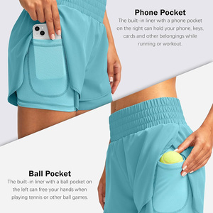 Ropa de gimnasio 2 en 1 con logotipo OEM personalizado para mujer, pantalones cortos transpirables para correr de verano, ropa deportiva de etiqueta privada con patrón sólido - Product Image 2