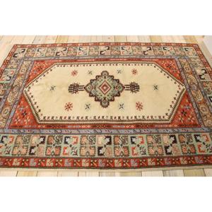 Alfombra Turca Vintage de 4.8x7.5 pies, Alfombra Floral Roja y Azul - Product Image 2