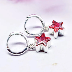 Pendientes de Plata de Ley 925 hechos a mano con forma de estrella granate, elegantes pendientes de gota roja, un regalo cristiano de moda para ella - Product Image 6