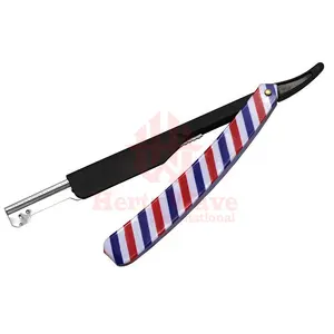 Custom Made Barber Poly Nation Paper coated Handle Black Blade Holder Professional Barber Hair Shaving Straight Knife Razor