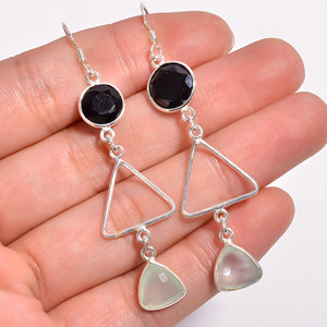 Pendientes colgantes de plata de ley 925 de estilo clásico, joyería fina con piedras preciosas mixtas, Pendientes colgantes elegantes - Product Image 3