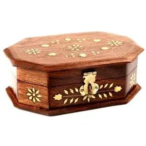 棕色手工雕刻木制装饰花卉雕刻现代风格首饰盒木制工艺品木盒储物礼品