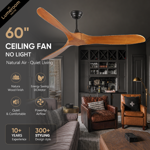 60 Inch Solid Wood <b>Ceiling</b> Fan Without <b>Light</b> with <b>Remote</b> <b>Control</b>, Quiet Reversible DC Motor for Large Room - Product Image 1