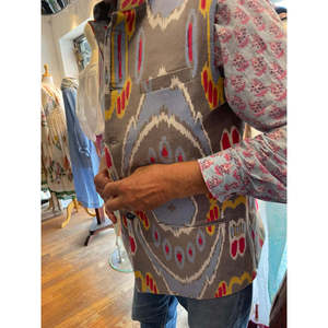 Mens Vintage <b>Nehru</b> <b>Jacket</b> XS 5XL Velvet Cotton Ikat Pattern Printed Embroidered Zippered Closure Hooded Collar Regular Fit - Product Image 3