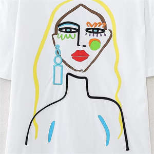 Camiseta lisa con bordado personalizado de alta y alta calidad para mujer, camisetas ajustadas con cuello redondo a la moda para mujer - Product Image 5