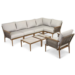 Ensemble de canapé de jardin liomny en bois de teck massif avec rotin tissé et équipé de coussins anti-soleil pour une utilisation intérieure et extérieure - Product Image 4