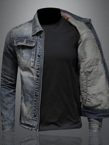 Veste en jean pour homme de bonne qualité, effet délavé soleil, tendance, décontractée, streetwear, confortable, élégante, veste d'hiver pour l'extérieur, haute qualité - Product Image 5