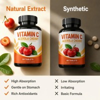 Comprimés de Vitamine C à l'Acerola OEM avec Extrait de Fruit Naturel, Soutien Antioxydant, Santé Immunitaire, Complément Alimentaire